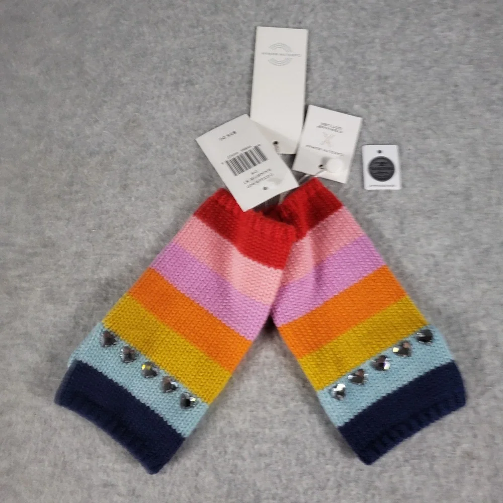 Carolyn‎ Rowan Merino Rainbow Striped Gloves with Swarovski Crystals 3-10 Years